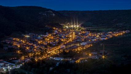 Fototapeta premium Rural Night Landscape with Warm Lights 