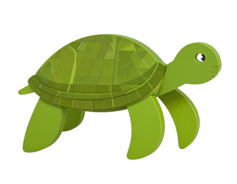 Green geometric turtle with a patterned shell and a transparent... isolated on a transparent background