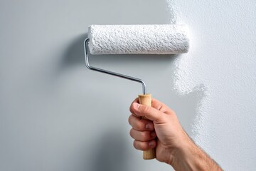 Obraz premium Home Renovation: Hand with White Paint Roller