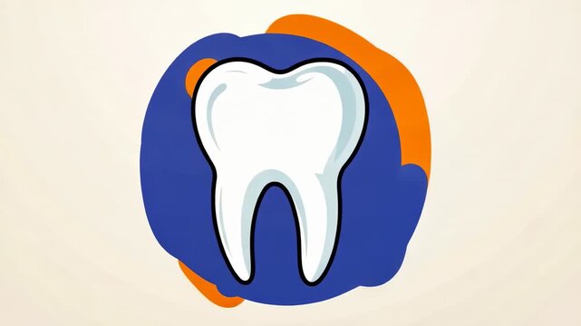 Animated white tooth icon with colorful background for dental care and oral hygiene concepts