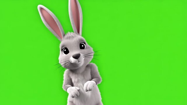 Cartoon easter bunny peeking from left frame on green screen animated celebration holiday animal festive animation