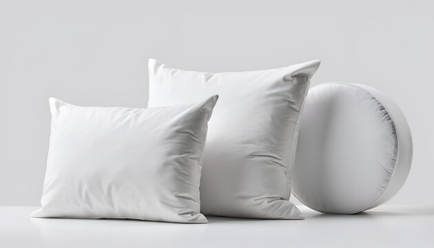 White soft pillows and cushion for comfortable home decoration on white background