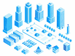 Fototapeta premium Isometric illustration of a modern city skyline with geometric buildings