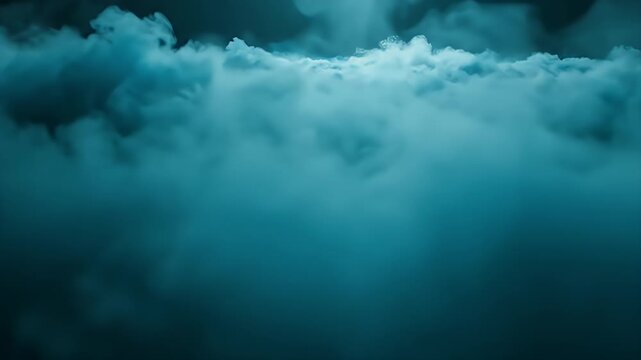 A mesmerizing expanse of ethereal teal clouds fills the frame, evoking a sense of calm
