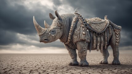 Fototapeta premium Rhinoceros decorated ornate armour