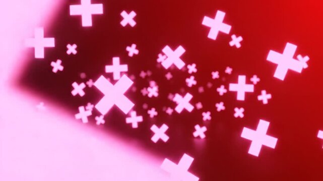 Glowing pink plus and x symbols on dark background