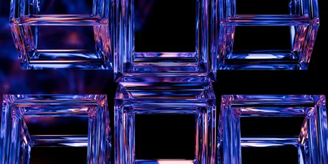 Cyber elements made of transparent glass and liquid acrylic purple blue glow on black backdrop cinematic tech background design cover art visuals 3d rendering © IM_VISUALS