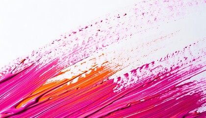 Stroke of vibrant fuchsia and orange paint on white creating dynamic artistic texture