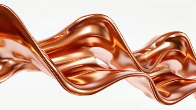 Smooth copper waves ripple gracefully against a pure white background. Shiny, fluid motion evokes elegance and modern design. Soft highlights reflect light with natural depth and texture
