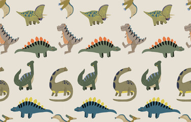 Cute Cartoon Dinosaur Seamless Pattern © ClothingArtStudio 