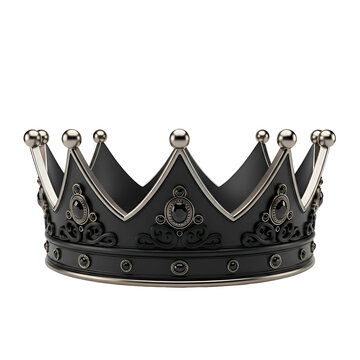 Elegant black and silver royal crown with intricate design on a dark background