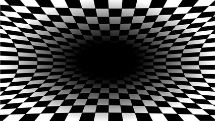 Obraz premium Checkered black and white background, 3d symmetrical dynamic background with copy space.
