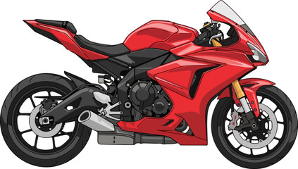 A red sports motorcycle illustration viewed from the side on a transparent background © faisalaladabi