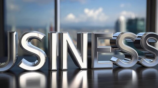 Metal letters spell "BUSINESS" on a polished desk