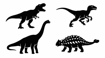 Silhouettes of various dinosaurs in different poses. © Abhinaya Project
