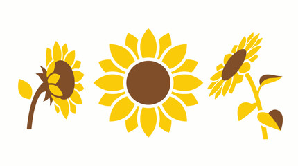 Naklejka premium Three cartoon sunflowers in different stages of bloom.
