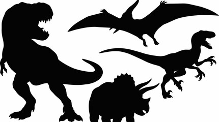 Silhouettes of three different dinosaurs standing alone. © Abhinaya Project