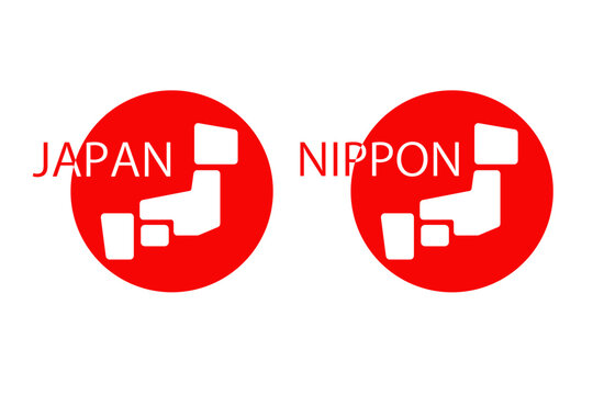 日の丸の上に描かれた簡易的な日本地図とJAPANとNIPPONの文字