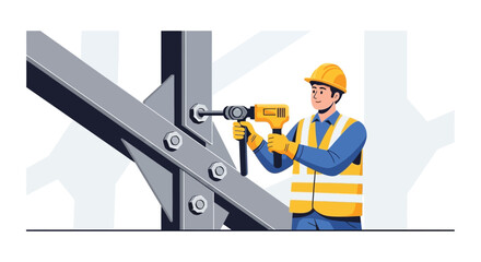 Fototapeta premium Construction worker drilling steel beam vector