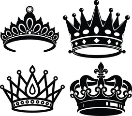 Collection of four distinctive royal crowns with various designs and ornaments © MDRAJU