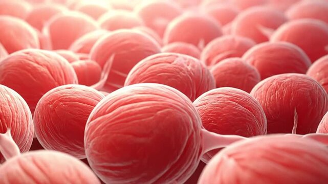 Detailed microscopic view of red muscle cells, showcasing their structure and organization.