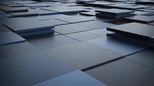 Abstract tiled metallic surface with reflective blue-gray panels and subtle raised edges