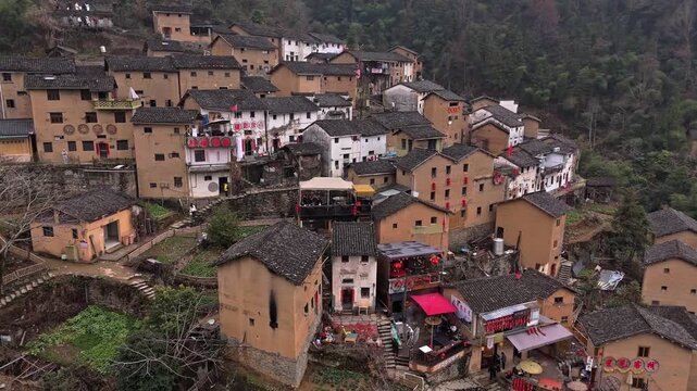 Aerial photo of Tulou in Anhui, China