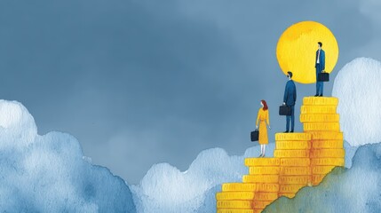 Strategic financial growth planning by professionals business environment watercolor art corporate setting inspirational view