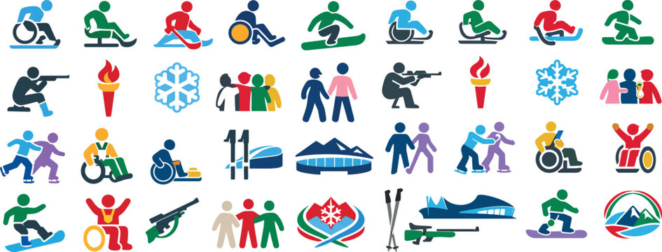 Winter Paralympics Sports Icons Set with Adaptive Sports Symbols