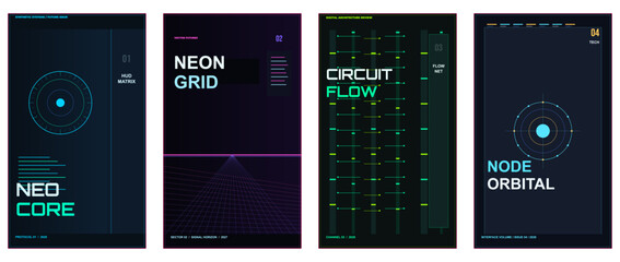 Futuristic magazine cover templates, cyberpunk editorial design pack, techno sci fi typography covers, neon digital magazine layouts, high tech poster style cover templates © gnm
