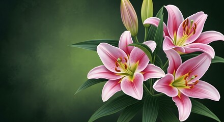 Beautiful Pink Lily Flowers Spring Floral Nature Background