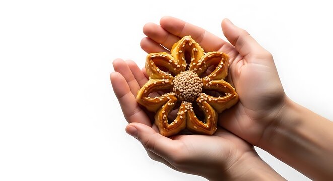 Hands holding Moroccan chebakia