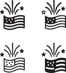 Obraz premium Isolated USA Fireworks Celebration Icon, USA Fireworks Celebration icon set, USA Fireworks Celebration patriotic holiday symbol, american independence fireworks event, minimal outline vector design