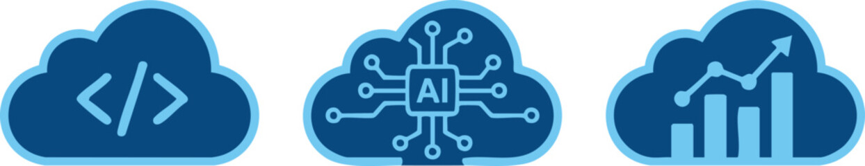 Obraz premium Set of 3 cloud computing icons vector