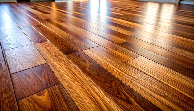 Polished Wooden Flooring with Shining Reflections on Planks