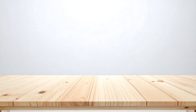 Light Brown Wooden Table Top with Empty White Background Space