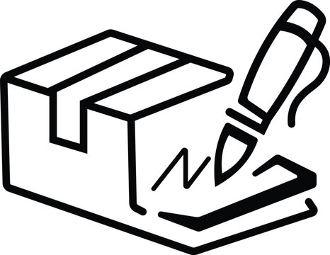 Package Delivery Confirmation Line Icon &ndash; Parcel Box with Signature Pen Vector