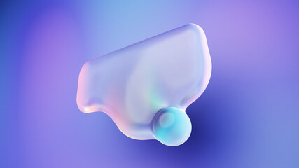 Translucent liquid glass blob floating and morphing against a colorful background