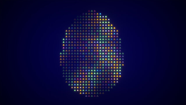 Abstract easter egg shape made of blinking colorful dots on a dark blue background