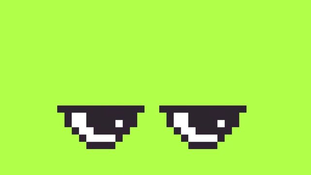 pixel eyes blink animation on green screen