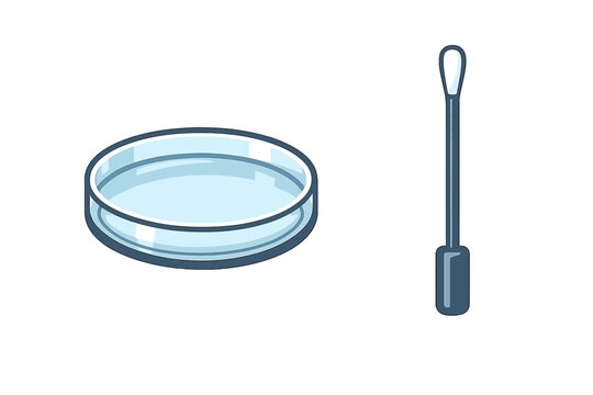 Petri dish and inoculating loop placed side by side on white