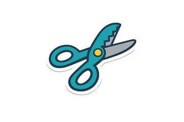 Fototapeta premium Bright blue scissors placed on a white background with a rounded shape