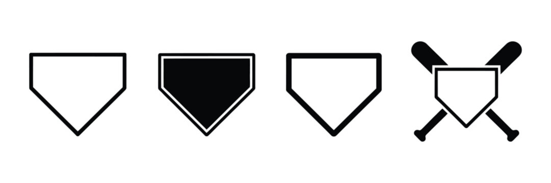 Home plate baseball icon set vector illustration, outline and silhouette style, isolated on white background