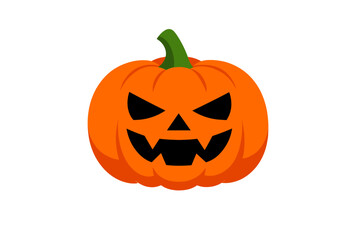 Carved pumpkin with a scary face displayed against a white background