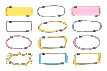 Obraz premium Colorful blank labels arranged in various shapes on a white background