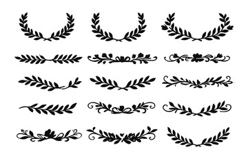 Fototapeta premium Decorative black silhouettes of leaf and flower designs arranged in