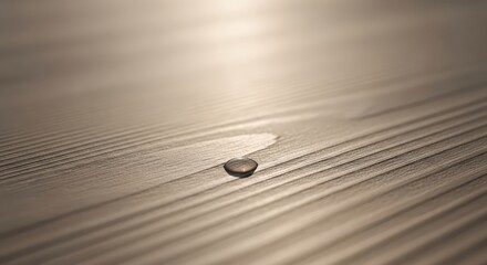 Small water droplet on polished wooden surface in soft light