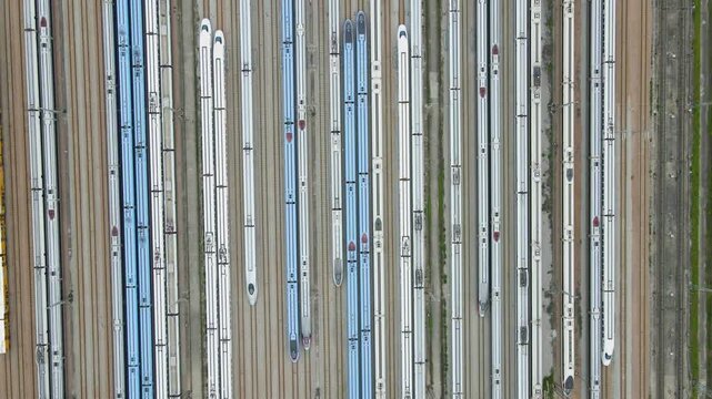 Guangdong High-Speed Rail Depot with Multiple Trains Aerial View