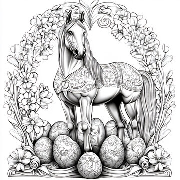 hand drawn vector illustration of an easter egg and horse