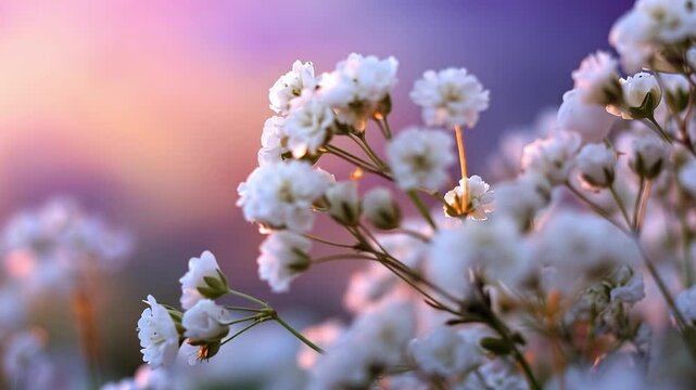 Soft white flowers glow in twilight hues